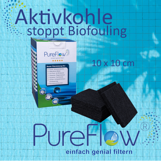 PureFlow activated carbon – 14 activated carbon filters for comprehensive protection. The 10 x 10 cm filter segments are a natural protection against all types of pollution from microbiological size to heavy metals