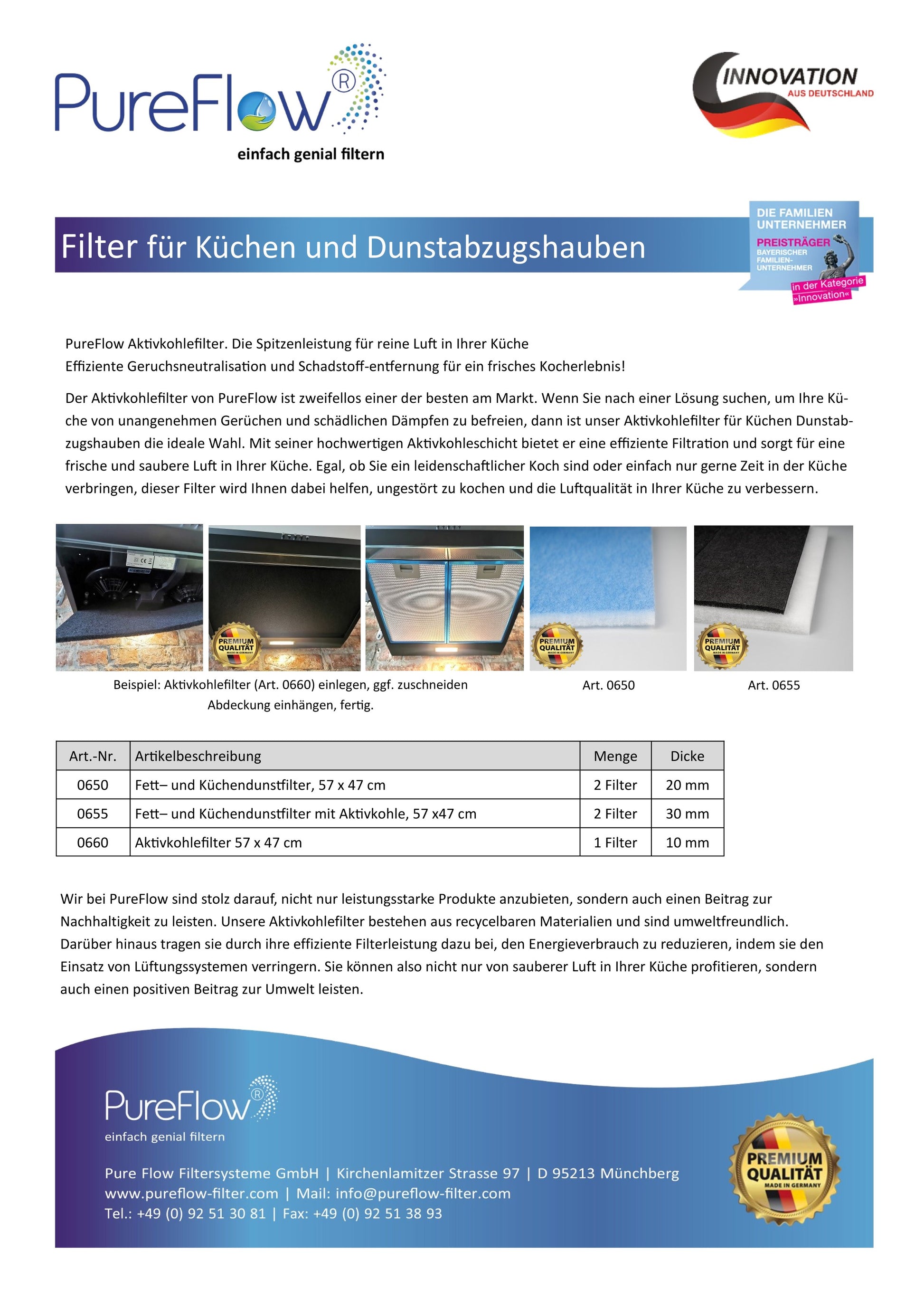 PureFlow Fett- und Küchendunstfilter. PureFlow sorgt für effiziente Fe ...