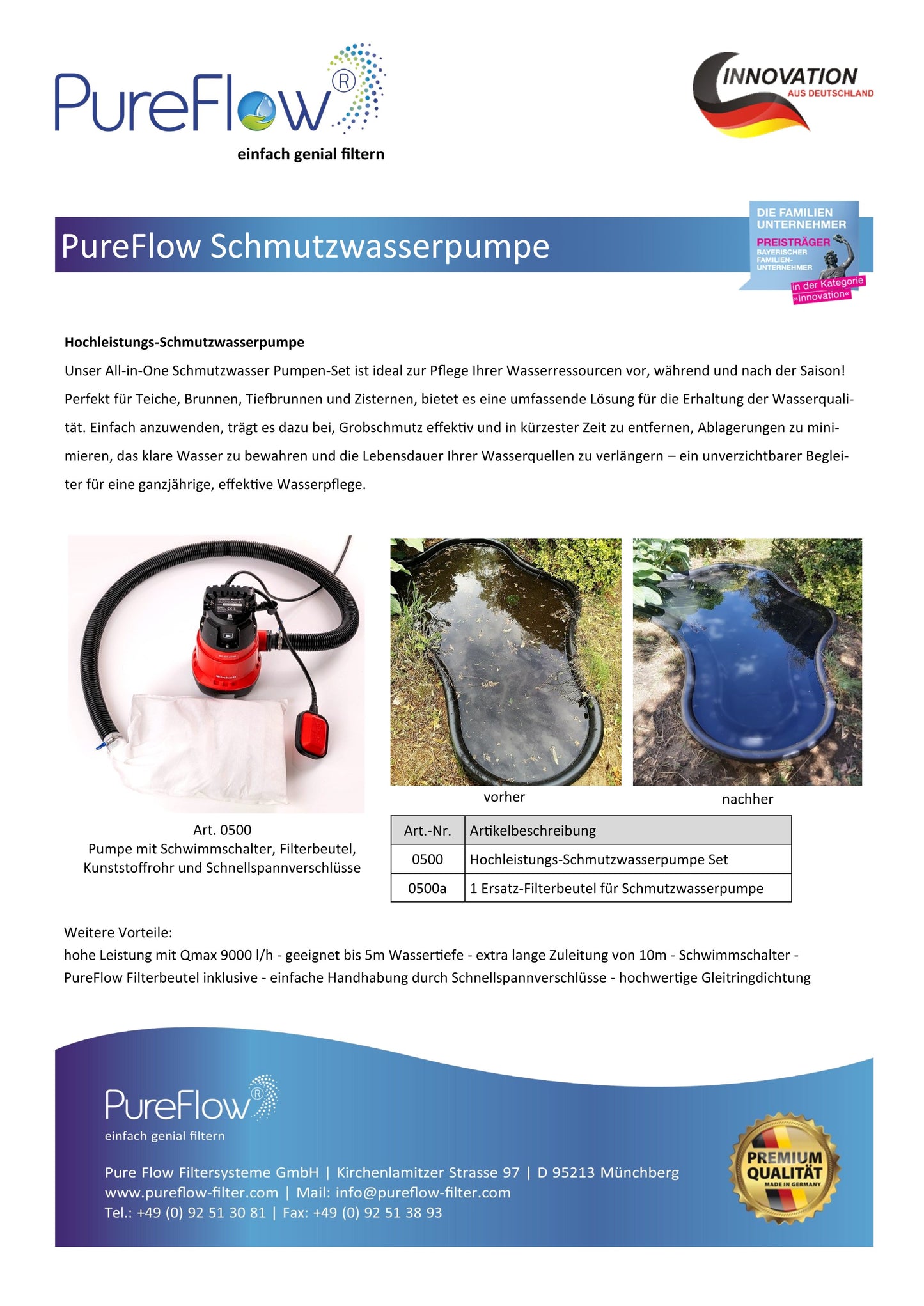 High performance dirty water pump
