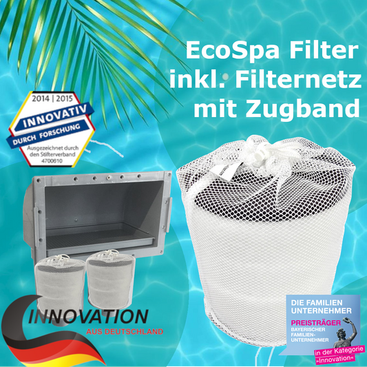 EcoSpa Net Filternetz inkl. Zugband – Flexibler, pflegeleichter Netzfilter für glasklares Wasser in allen Pools in Whirlpools. Noch leichtere Installation, auswaschbar und umweltfreundlich.