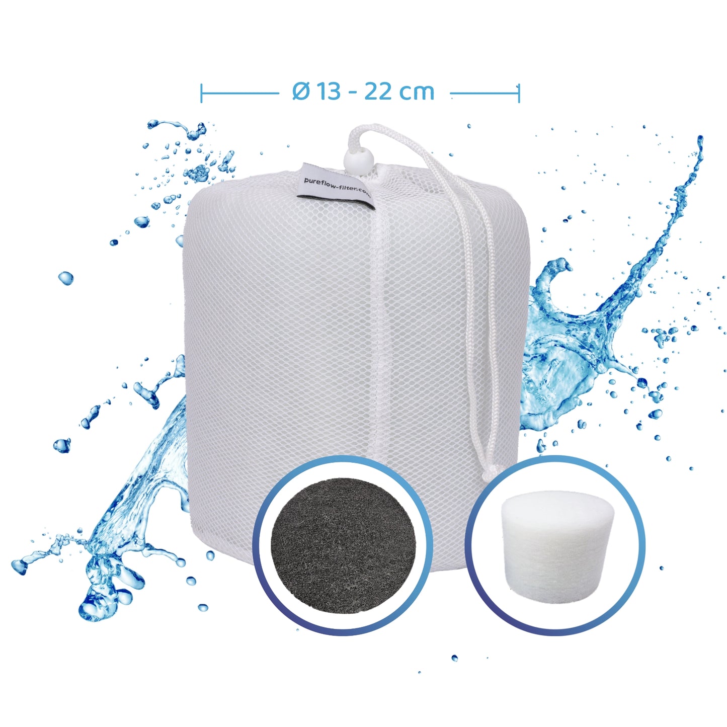 PureFlow® mesh filter EcoSpa (Ø16x16cm) including drawstring