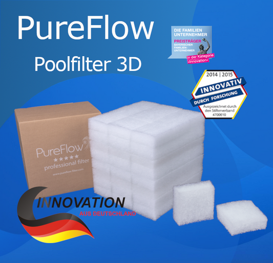 PureFlow POOL FILTER 3D : Excellent matériau de filtre de piscine pour une qualité d'eau de première classe. Efficace, durable, facile à nettoyer – convient à tous les systèmes de filtration courants.