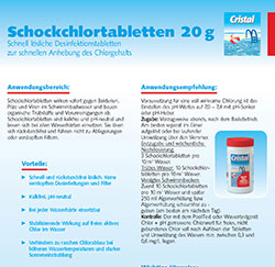 Cristal shock chlorine tablets of 20 g in a 3.0 kg container