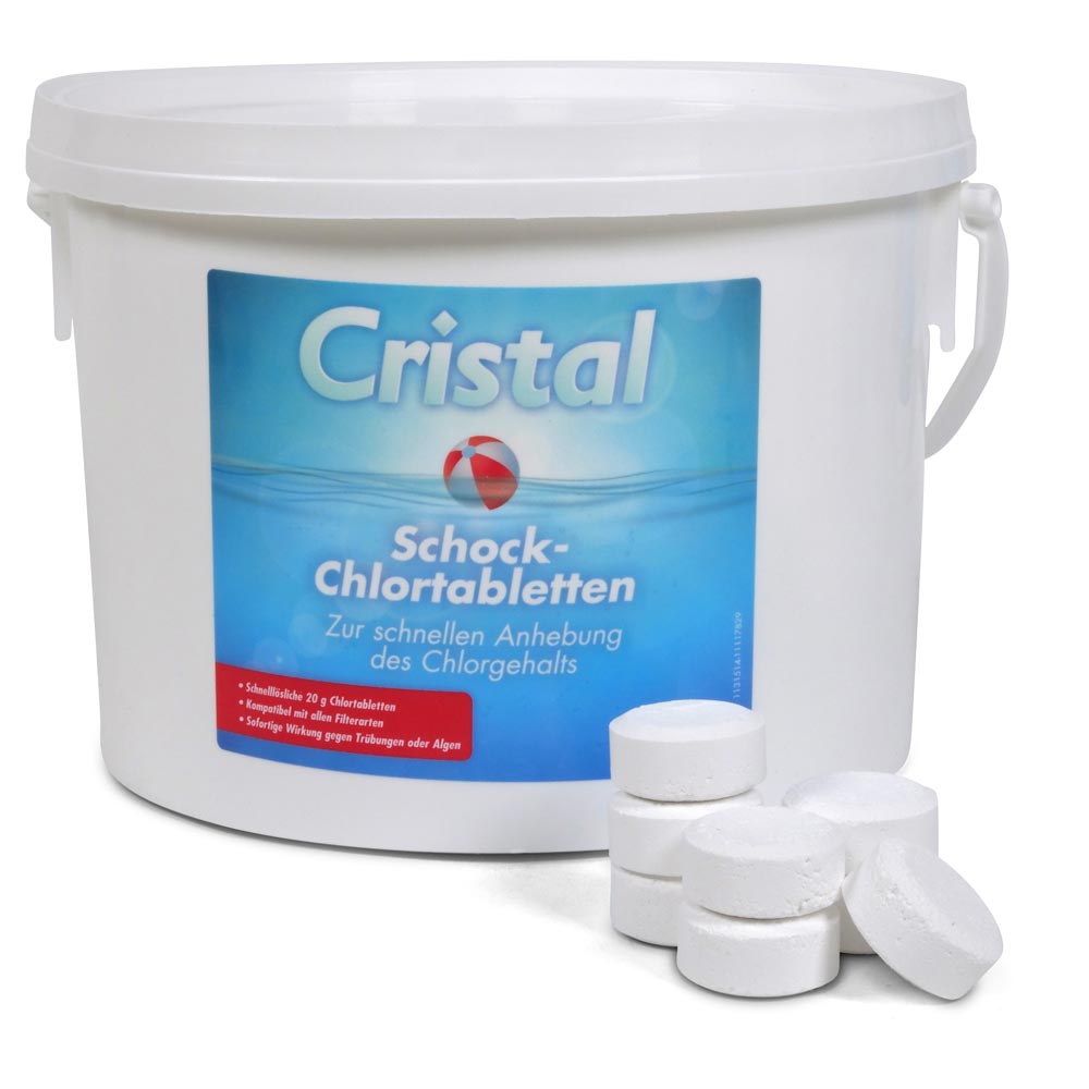 Cristal shock chlorine tablets of 20 g in a 3.0 kg container